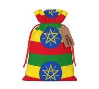 Flag Of Ethiopia Print Christmas Burlap Gift Bag With Drawstring, Present Small Favor Pouch For Birthday Parties-S Size
