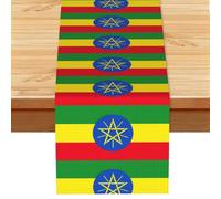 Flag Of Ethiopia Print Linen-Like Table Runner Durable Dining Table Decor For Kitchen Offices Party 13x72 In