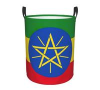 Flag of Ethiopia Print Round Laundry Hamper Basket Storage Bin Clothes Household Items Office Travel
