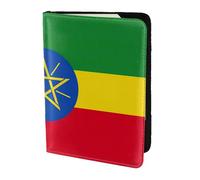 Flag Of Ethiopia Printing Cowhide Passport Holder,Passport Cover,Travel Card Cover Case For Men Women,Documents Protector, Black, One Size