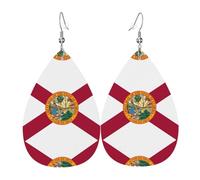 Flag Of Florida Leather Earring For Women Teardrop Dangle Printed Fashion Accessories Daily Wear Party