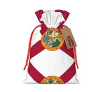 Flag Of Florida Print Holiday Burlap Gift Bag With Drawstring, Small Party Favor Pouches For Christmas Gifting-S Size