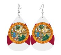 Flag of Florida Print Leather Teardrop Earrings - Fashion Earrings Dangle Drop Jewelry, for Women Valentine Gift