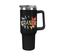 Flag of France Large Capacity Car Cup 40 Oz Stainless Steel Insulated Travel Cup with Handle Straw