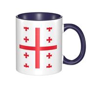 Flag of Georgia Coffee Mugs Set Double Color Ceramic Cups 11oz Flat Bottom Stoneware Navy Blue Print Mugs Personalized Gift