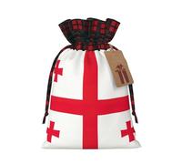 Flag Of Georgia Print Burlap xmas Gift Bag With Drawstring, Polyester Plaid Pouch For Gift Birthday Present-M Size