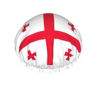 Flag of Georgia Print Double Layer Waterproof Shower Cap Women Men Reusable Bath Hair Caps Elastic Band