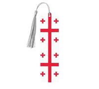 Flag of Georgia Print Reading Page Markers Wooden Bookmarks, 5pcs Wood Bookmarks with Tassels, Gifts for Men Women