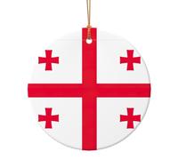 Flag of Georgia Print Round Flat Hanging Ornaments for Christmas Winter New Year Party Hanging Decorations