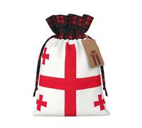 Flag Of Georgia Printing Color Matching Plaid Christmas Bag With Drawstring For Christmas Birthdays Party,4.7x6.9 Inch