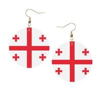 Flag of Georgia Round Leather Earrings Gold, Double-Side Printed Drop Dangle Jewelry for Women, for Festival Party Gift