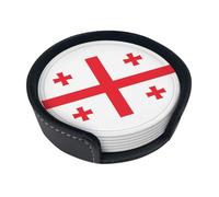 Flag of GeorgiaCoaster. Round,Set of 6, Non-Slip Drink mats with Storage Protect Tables from hot Cups and Water Rings.