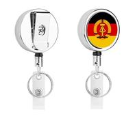 Flag of German Democratic Republic Metal Badge Holder with Belt Clip and Key Ring Retractable Id Badge Reel Key Chain