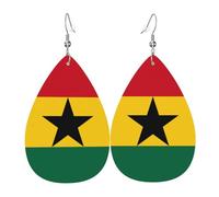 Flag of Ghana Leather earrings, teardrop-shaped pendant jewelry, versatile and stylish women's accessories.
