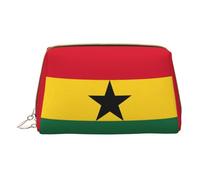 Flag of Ghana Leather Hand-Held Zipper Makeup Bag Storage Bag for Miscellaneous Items Pen Case