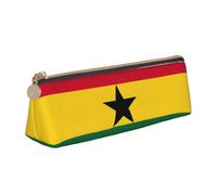 Flag of Ghana Print Large Capacity Leather Pencil Case Smooth Zippered Pen Pouch School Travel Makeup