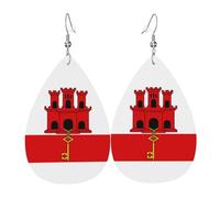 Flag of Gibraltar Leather Earring. Stylish teardrop shape, perfect for women, and a great decorative choice for parties and holidays.