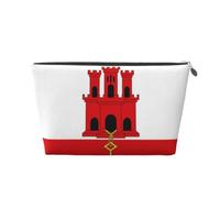 Flag of Gibraltar Leather Travel Makeup Bag-Waterproof Cosmetic Pouch