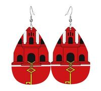 Flag of Gibraltar Print Leather Teardrop Earrings - Fashion Earrings Dangle Drop Jewelry, for Women Valentine Gift