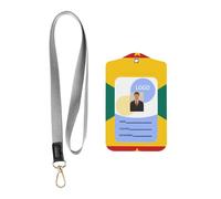 Flag of Grenada Card Badge Leather Holder.Leather ID Badge Holder with Lanyard, Double-Sided Print Card Case for Office Work