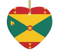Flag Of Grenada Ceramic Christmas Tree Ornaments, Heart-Shaped Pendants, Christmas Decorations, Gifts For Friends And Family.