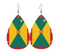 Flag of Grenada Leather earrings, teardrop-shaped pendant jewelry, versatile and stylish women's accessories.