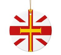 Flag of Guernsey Islands Round Shaped Ceramic Pendants, Festive Decor for Home and Store, Christmas Tree Ornaments