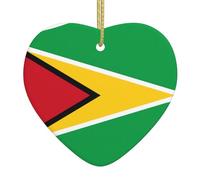 Flag of Guyana Christmas Tree Heart Pendant, Christmas Ceramic Pendant, Christmas Decoration Pendant, Holiday Party Party