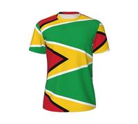Flag of Guyana Print Men's Short Sleeve Mesh T-Shirts, Crew Neck Athletic Breathful Workout Tees, for Gym Outdoor M Black