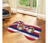 Flag of Hawaii American Bone Shaped Absorbent Dog Feeding Mat | 16"X24" Waterproof Pu Leather Pet Food Placemat With Non Slip Rubber Backing Fast Drying Spill Proof Mat For Dogs Cats Floor