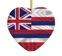 Flag of Hawaii American Ceramic Christmas Heart Pendant, The Pottery Piece is Available with Silk Thread