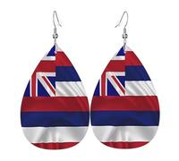 Flag of Hawaii American Women's Teardrop Leather Earrings - Lightweight PVC Dangle Earrings, 925 Silver Hooks, Double-Sided Prints | Hypoallergenic Gift