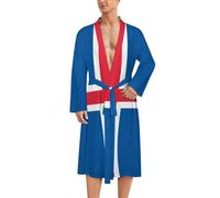 Flag of Iceland Mens Bathrobe Long Bath Robe Warm Spa Robe Nightgown Soft with Waist Belt