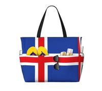 Flag of Iceland Print Beach Travel Bag Smart Pocket Tote Summer Vacation Hiking Camping Outdoor Activity