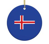 Flag of Iceland Print Ceramic Christmas Tree Hanging Ornament Festive Decor Xmas for Home Shops Office