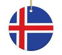 Flag of Iceland Print Christmas Tree Ceramic Round Hanging Ornaments,Xmas Decoration DIY Keepsake 2025
