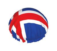 Flag of Iceland Print Double Layer Waterproof Shower Cap Women Men Reusable Bath Hair Caps Elastic Band