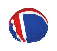 Flag of Iceland Print Shower Cap for Women & Men â€“ Reusable Double-Layer Bath Hair Cap with Elastic Strap One Size