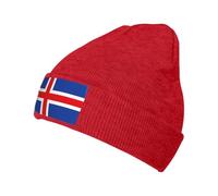 Flag of Iceland Slouchy Beanies for Unisex Winter Lightweight Knit Hat Cuffed Soft Warm Slouch Beanie Cap Red