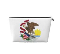 Flag of Illinois State Leather Travel Makeup Bag-Waterproof Cosmetic Pouch