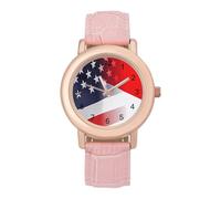 Flag of Indonesia and USA Women's Wrist Watch Easy Reader with Leather Strap Analog Display Wonderful Ladies Gifts