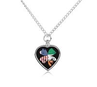 Flag of Ireland And U.S.A Clover Custom Dog Urns Alloy Pet Ashes Jewelry Pets Cremation Pendant Necklace for Men Women Keepsake