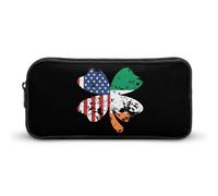 Flag of Ireland and U.S.A Clover Large Capacity Pencil Cases with Zippered Portable Pen Pouch Makeup Bag Office Supplies