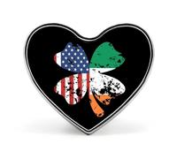 Flag of Ireland And U.S.A Clovers Novelty Brooches & Pins Heart Personalised Metal Lapel Badge With Butterfly Clutch Clasp