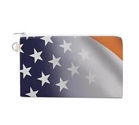 Flag of Ireland and U.S. Flag Custom Canvas Coin Purse Change Wallet Bag Small Makeup Bags for Men Women 7.5 X 4.6 Inch