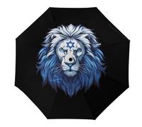 Flag of Israel Lion Jewish Israel Flag Travel Umbrella Windproof Folding Umbrella for Rain Auto Open Close Manual