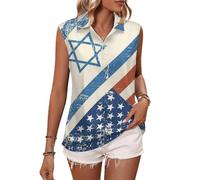 Flag of Israeli and U.S.A Casual Sleeveless Polo Shirts for Women V Neck Collared Tank Tops Lightweight Fit Shirt M