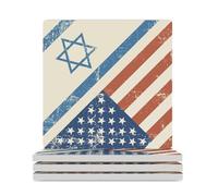 Flag of Israeli And U.S.A Cute Ceramic Coasters for Drinks Square Coaster Set with Cork Base Coffee Table Decor 4PCS