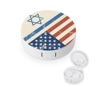 Flag of Israeli and U.S.A Round Contact Lens Case Storage Box