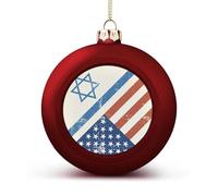Flag of Israeli And U.S.A Shiny Christmas Ball Ornaments for Xmas Tree Hanging Balls Holiday Party Decoration 4PCS